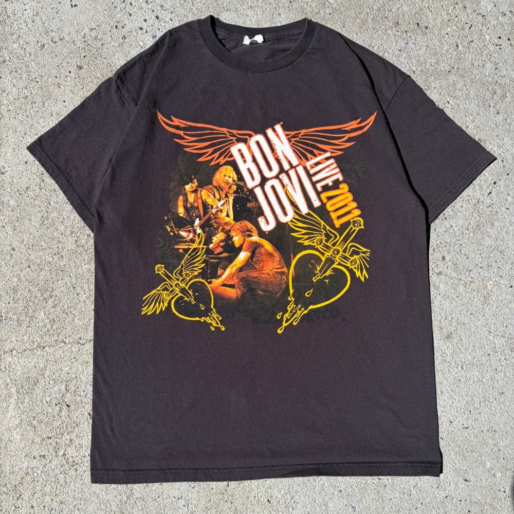 Bon Jovi Live 2011 Tour T-Shirt Black Graphic Concert Band Tee Mens L AAA